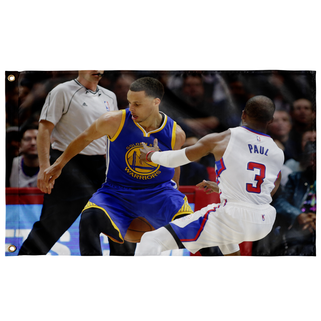 Golden State Warriors - Stephen Curry crossing Chris Paul flag